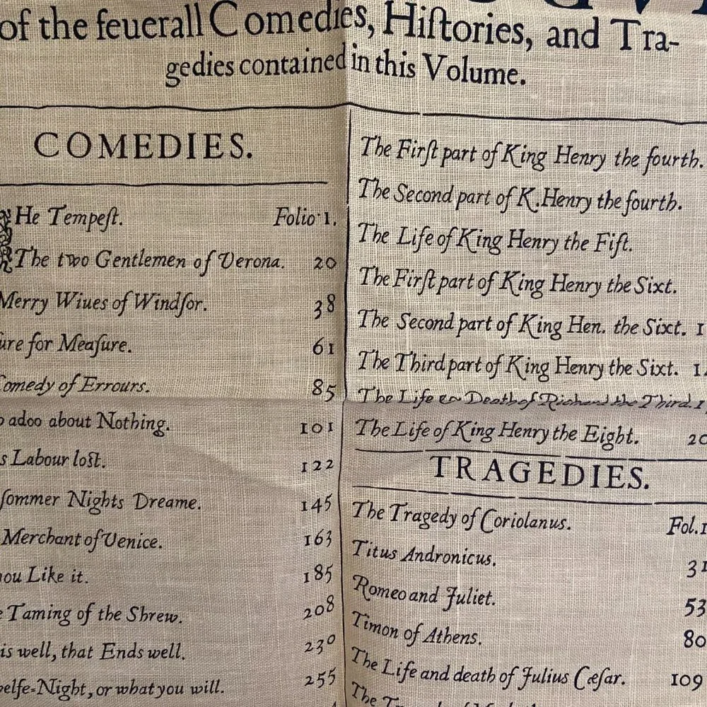 NWOT Wall Decor Irish Linen Catalogve Comedies Hiftories Tragedies